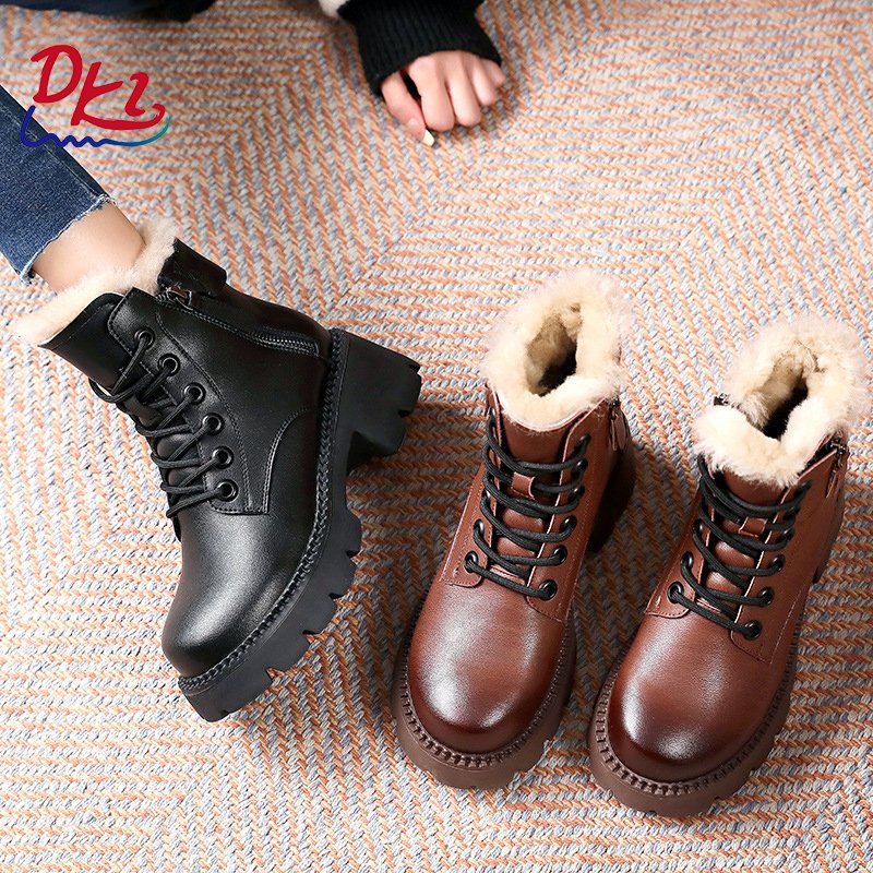 New Winter Plush And Thick Genuine Leather Snow Boots Thick Heels Short Casual Snow Boots For Women