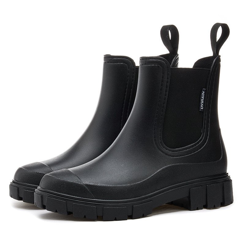 Women's New Style Waterproof Chelsea Boots Elastic Mouth Ankle Mid Top Rain Shoes Non-Slip for Indoor Outdoor