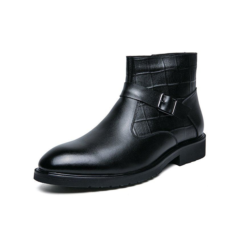 2024 autumn and winter new casual Martin boots men's plush keep warm business men's short leather boots chaussures hommes