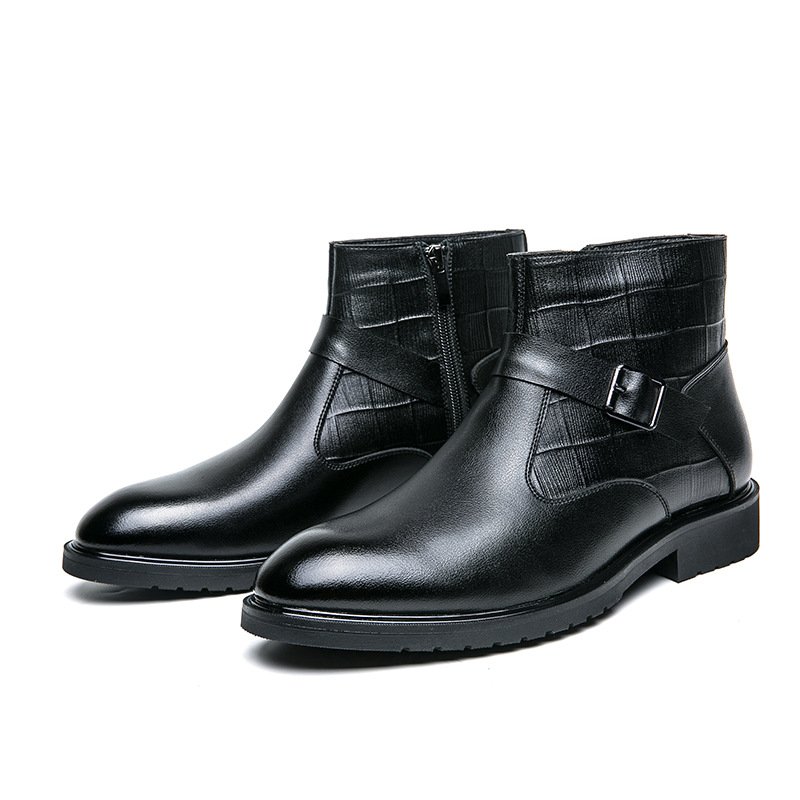 2024 autumn and winter new casual Martin boots men's plush keep warm business men's short leather boots chaussures hommes