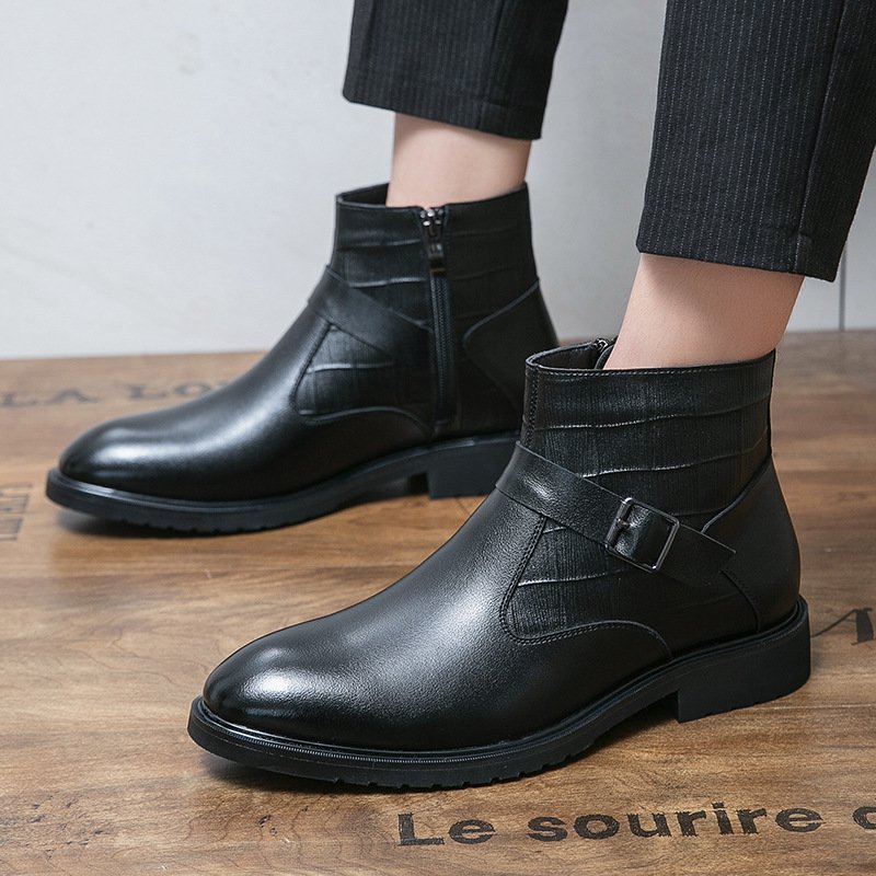 2024 autumn and winter new casual Martin boots men's plush keep warm business men's short leather boots chaussures hommes