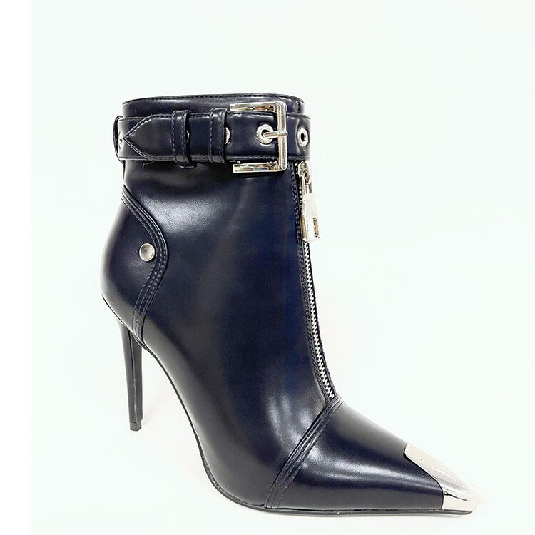 New Winter Autumn Black Stiletto Boot Leather Pointed Toe Ladies Boots High Heels Middle Cylinder Booties ZIP Rubber PU Women