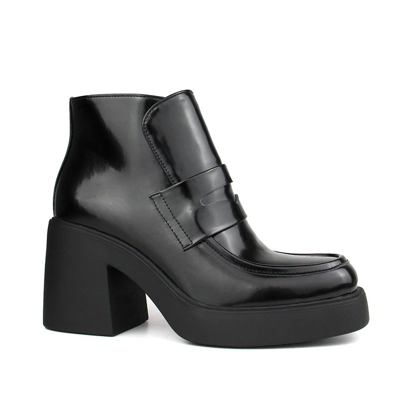 Factory Custom Logo Ladies Casual Shoes Black Elegant High Thick Heel Ankle Boots