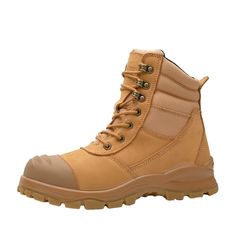 Crazy Horse Lace Up with Zip Safety Boot,Industrial Construction Work crazy horse Leather Steel Toe Safety Boot Brown