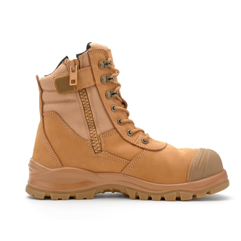 Crazy Horse Lace Up with Zip Safety Boot,Industrial Construction Work crazy horse Leather Steel Toe Safety Boot Brown