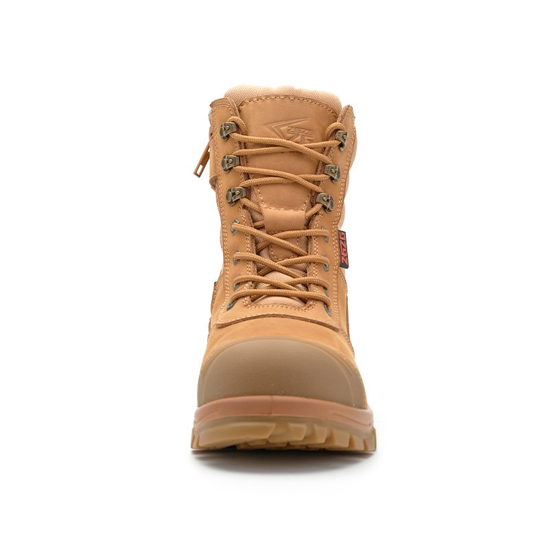 Crazy Horse Lace Up with Zip Safety Boot,Industrial Construction Work crazy horse Leather Steel Toe Safety Boot Brown