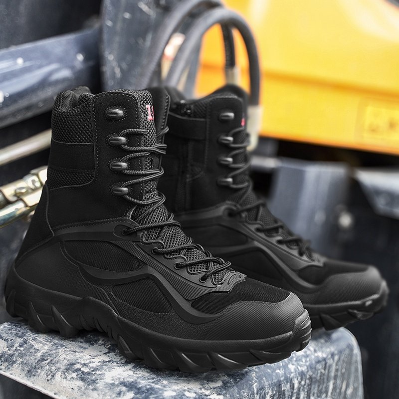 Men's Tactical Summer Combat Boots Breathable Mesh and Suede Upper round Toe Desert Boot for Climbing Ankle Hunting