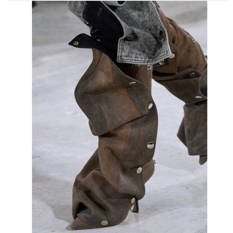 Support OEM/ODM Women Winter High Heel Boots Lady Stiletto Heels Knee High Boots Thigh High Baggy Boots