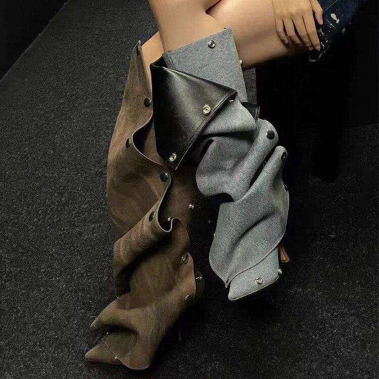 Support OEM/ODM Women Winter High Heel Boots Lady Stiletto Heels Knee High Boots Thigh High Baggy Boots