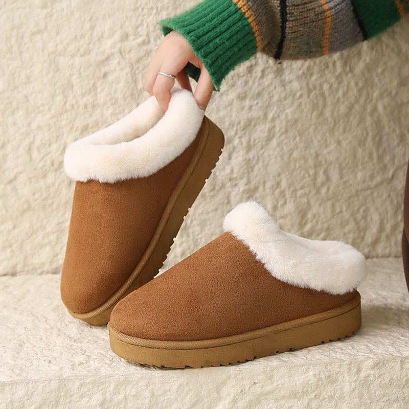 Women's Mid Calf Suede Leather Ankle Boots Winter Warm Fur Lining with round Toe Anti-Slip Feature Short Fashion Snow Boots