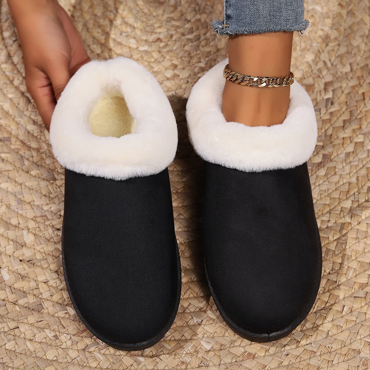Women's Mid Calf Suede Leather Ankle Boots Winter Warm Fur Lining with round Toe Anti-Slip Feature Short Fashion Snow Boots