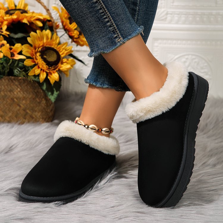 Women's Mid Calf Suede Leather Ankle Boots Winter Warm Fur Lining with round Toe Anti-Slip Feature Short Fashion Snow Boots