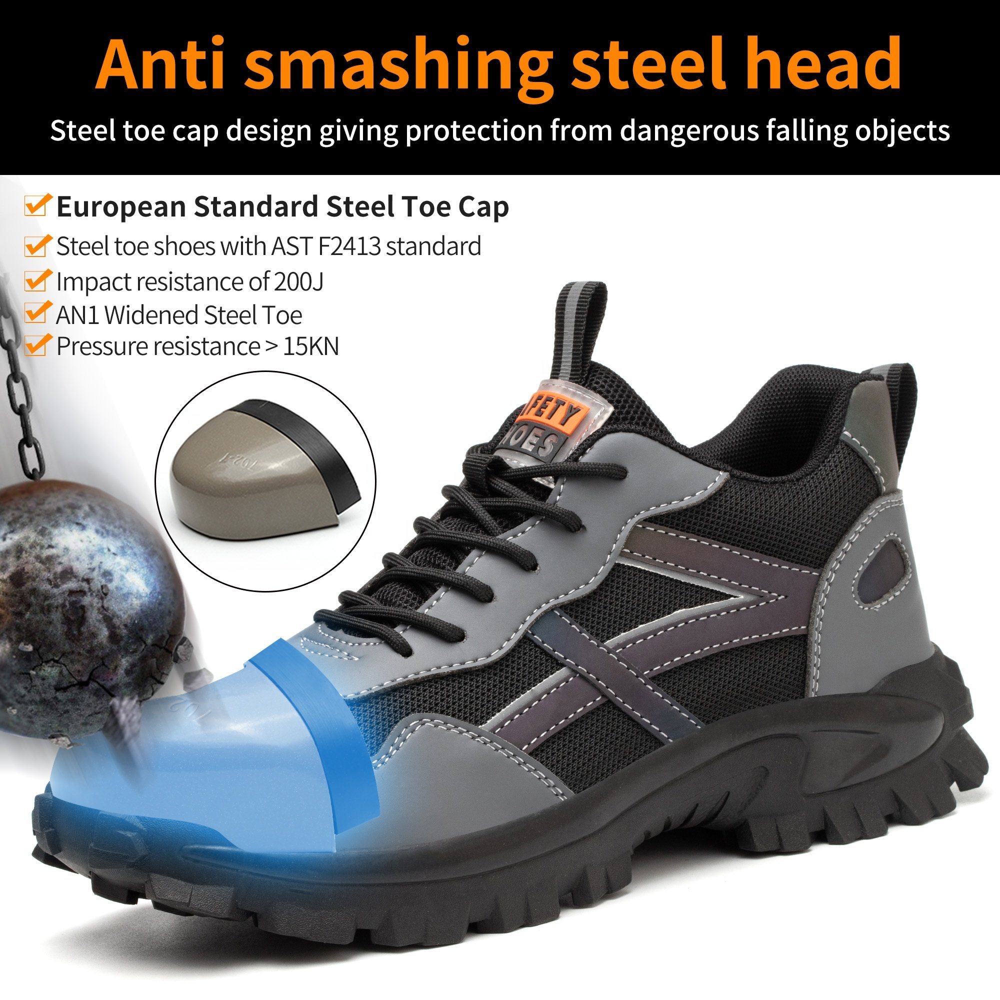 Steel Toe Shoes for Men Lightweight Breathable Wide Width Comfortable Safety Sneakers Anti-Puncture Indestructible Construction