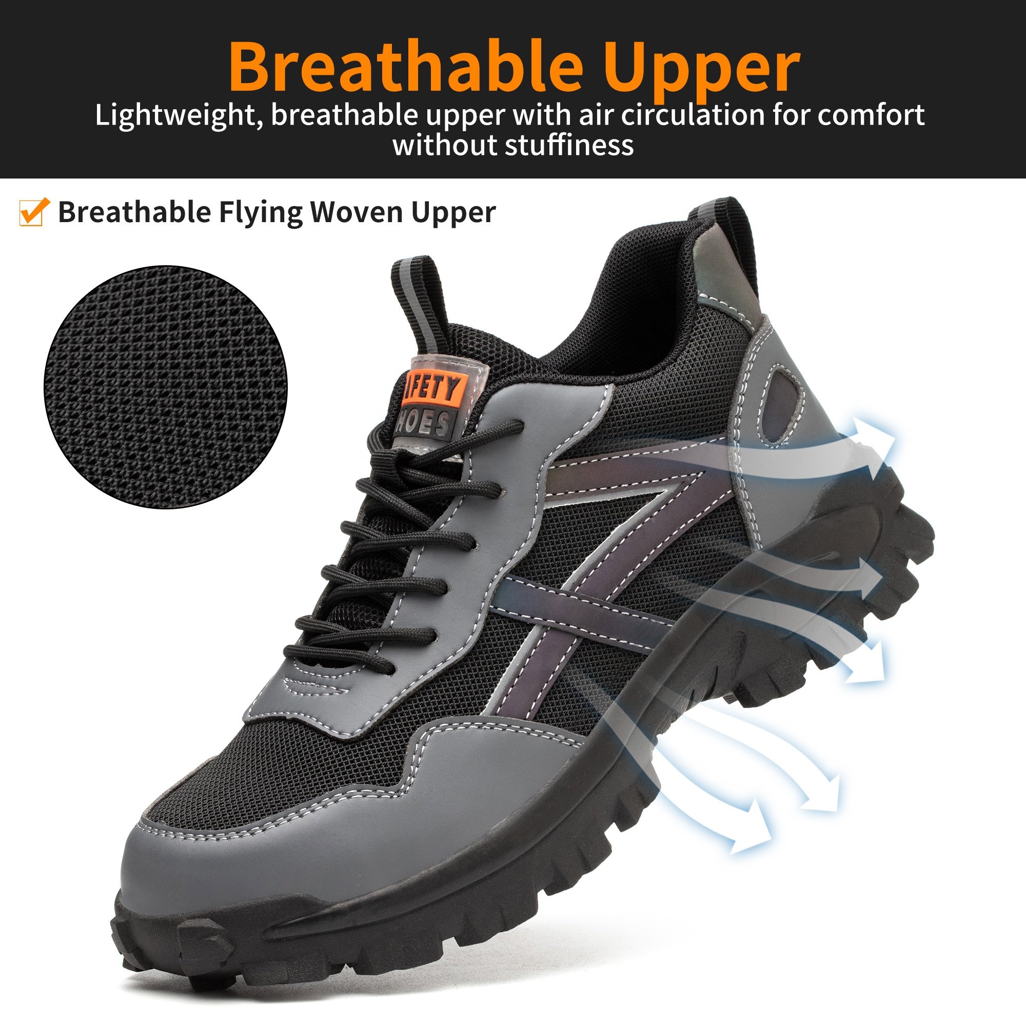 Steel Toe Shoes for Men Lightweight Breathable Wide Width Comfortable Safety Sneakers Anti-Puncture Indestructible Construction