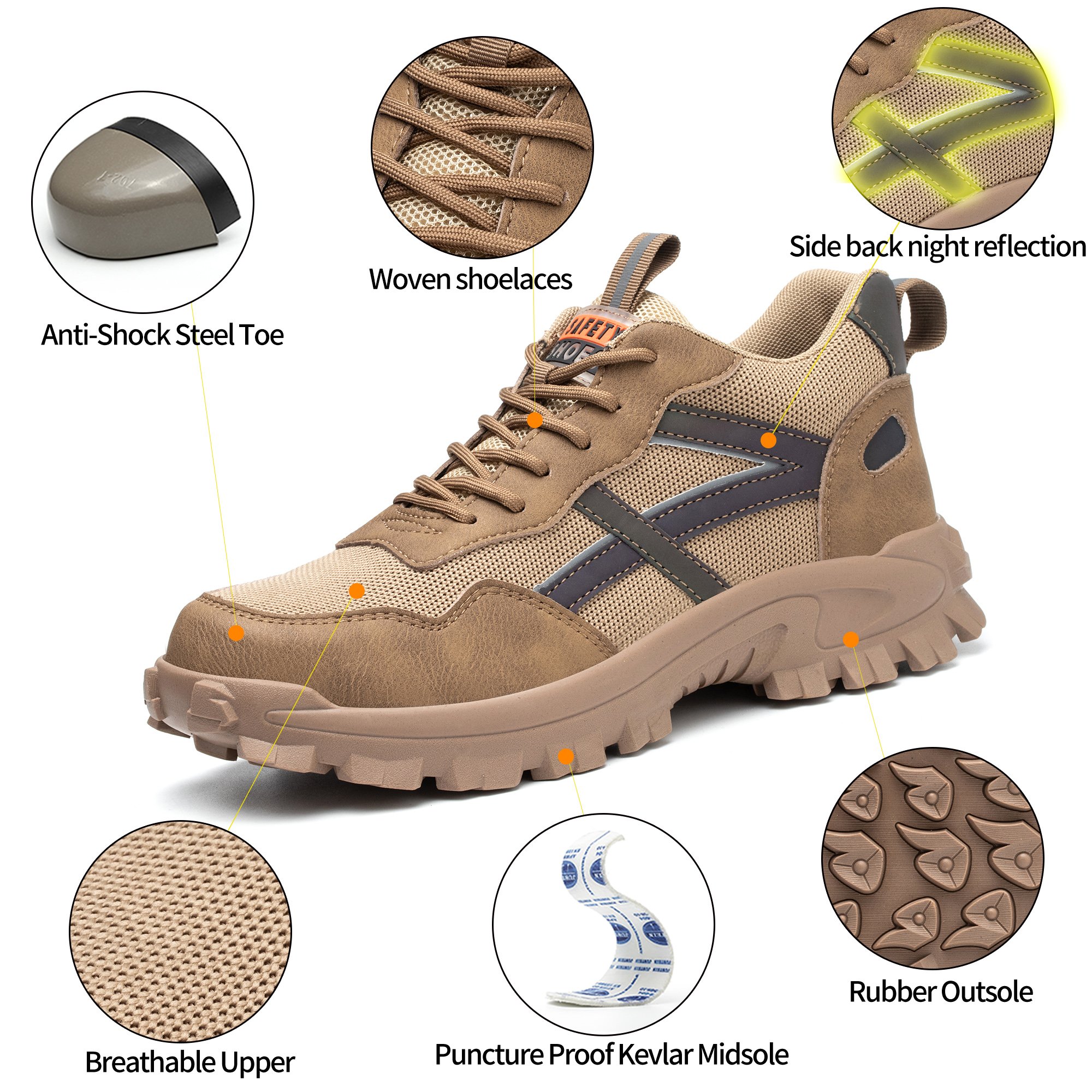 Steel Toe Shoes for Men Lightweight Breathable Wide Width Comfortable Safety Sneakers Anti-Puncture Indestructible Construction