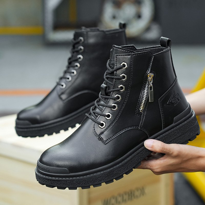 Factory Supply brown microfibre leather upper rubber outsole with steel toe safety boot ,leather work shoes for men