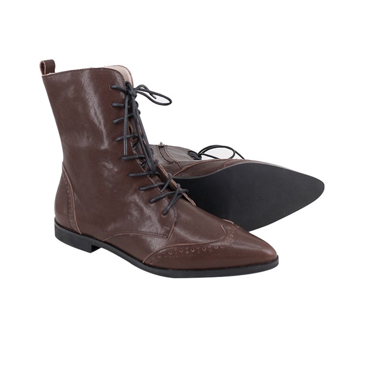 CHOOZII Winter New Collection Ladies Shoes Women Sleek Shape Vintage Wax Leather Boots with Brogue Detail