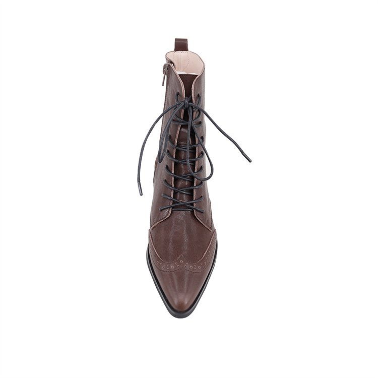 CHOOZII Winter New Collection Ladies Shoes Women Sleek Shape Vintage Wax Leather Boots with Brogue Detail
