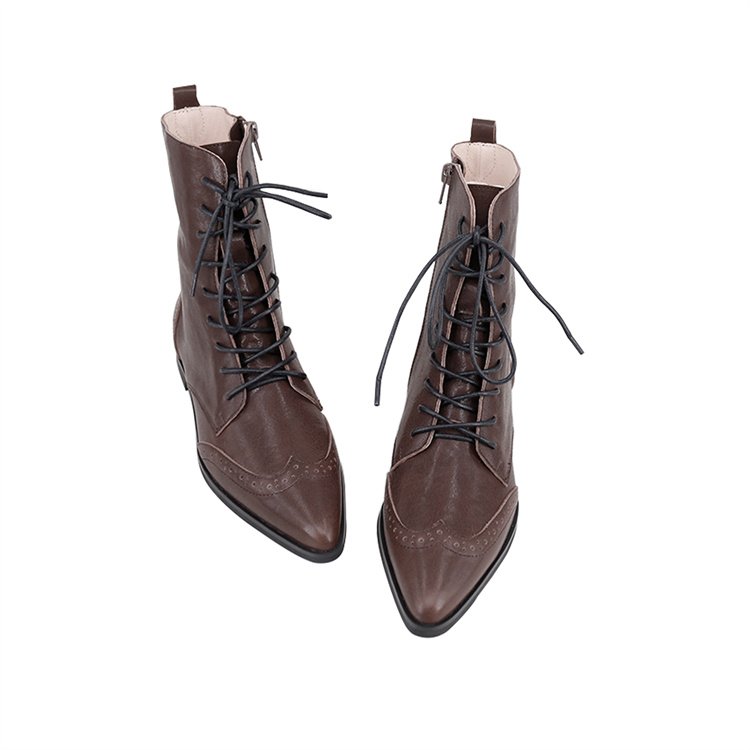 CHOOZII Winter New Collection Ladies Shoes Women Sleek Shape Vintage Wax Leather Boots with Brogue Detail