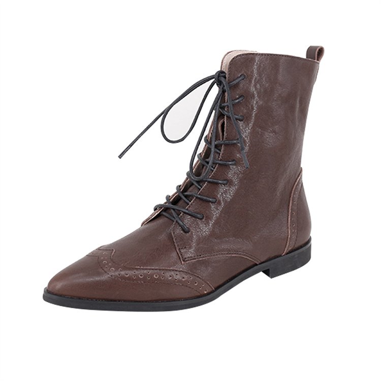 CHOOZII Winter New Collection Ladies Shoes Women Sleek Shape Vintage Wax Leather Boots with Brogue Detail