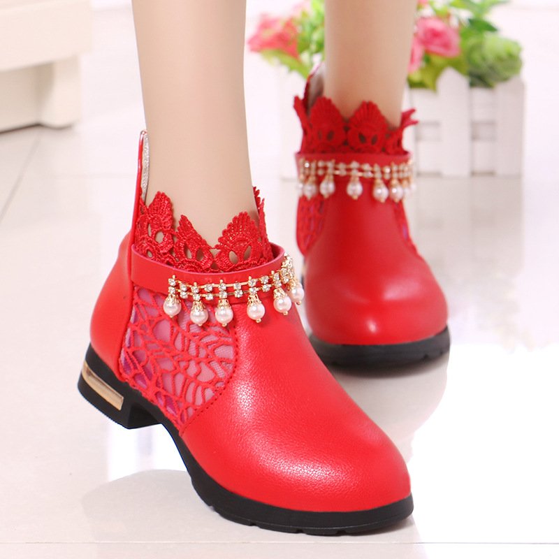 Newest Wholesale Autumn Spring Pu Leather Flat Lace Soft Sole Fashion Kids Shoes Princess Baby Girl Boots