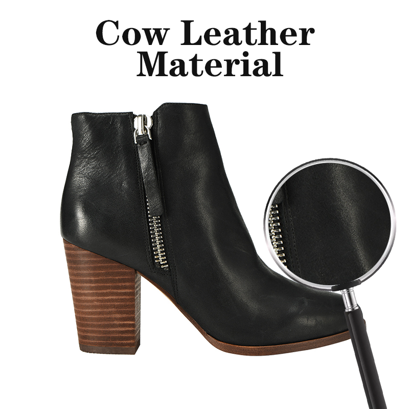 Wholesale Women Ankle High Heels Fashion Boots Black Winter Shoes ZIP COW Leather Custom Material Synthetic Leather for Women
