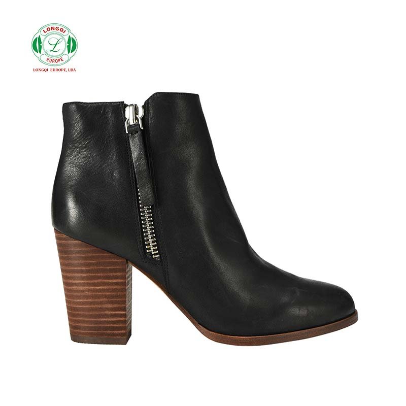 Wholesale Women Ankle High Heels Fashion Boots Black Winter Shoes ZIP COW Leather Custom Material Synthetic Leather for Women