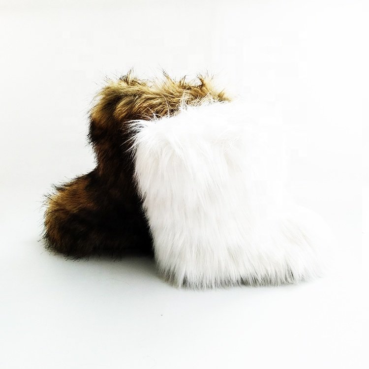 2020 one piece wholesale winter good faux fox fur snow boots shoes sets for kids and girls women with fur headband hat