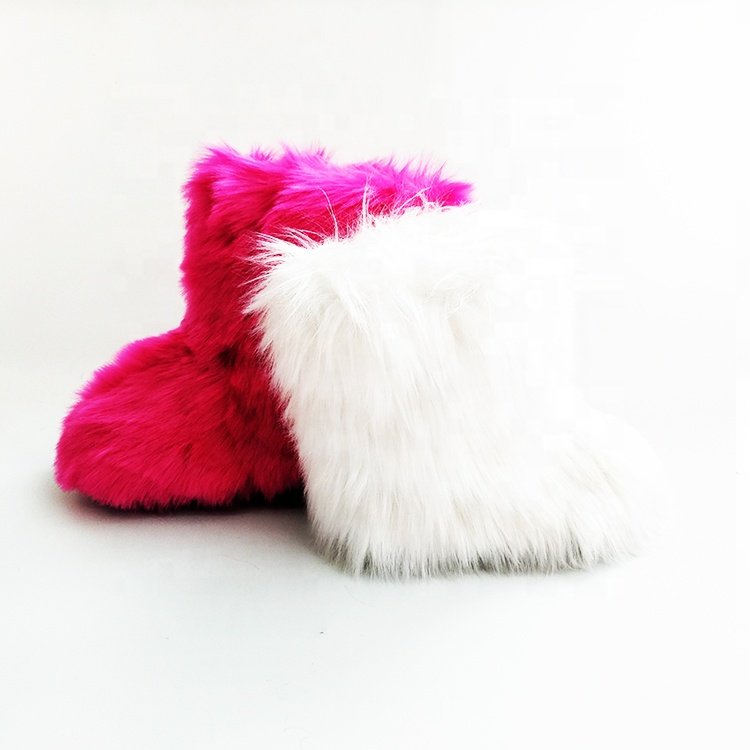 2020 one piece wholesale winter good faux fox fur snow boots shoes sets for kids and girls women with fur headband hat