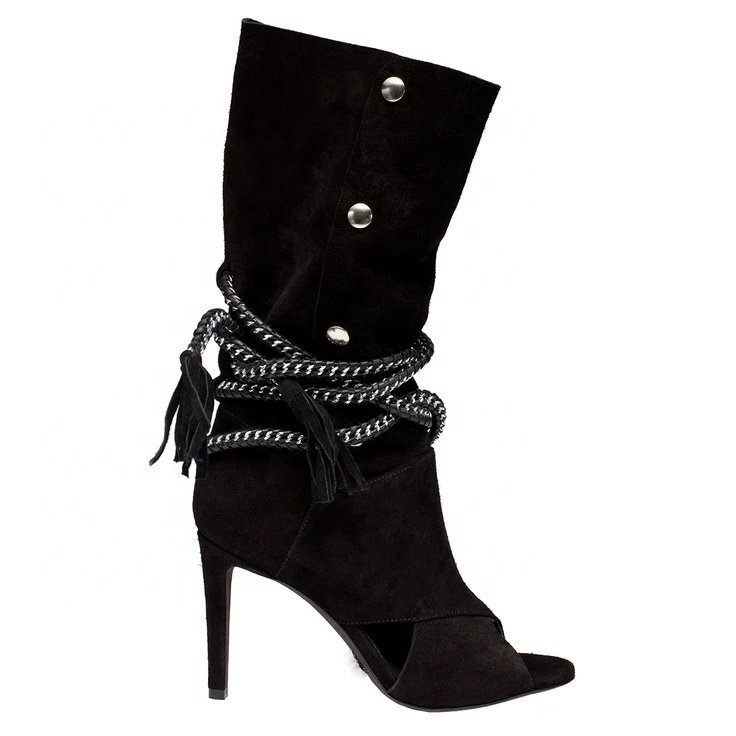 Custom made sexy cross suede ankle sandal boots chain lace up peep toe heel women sandal boots