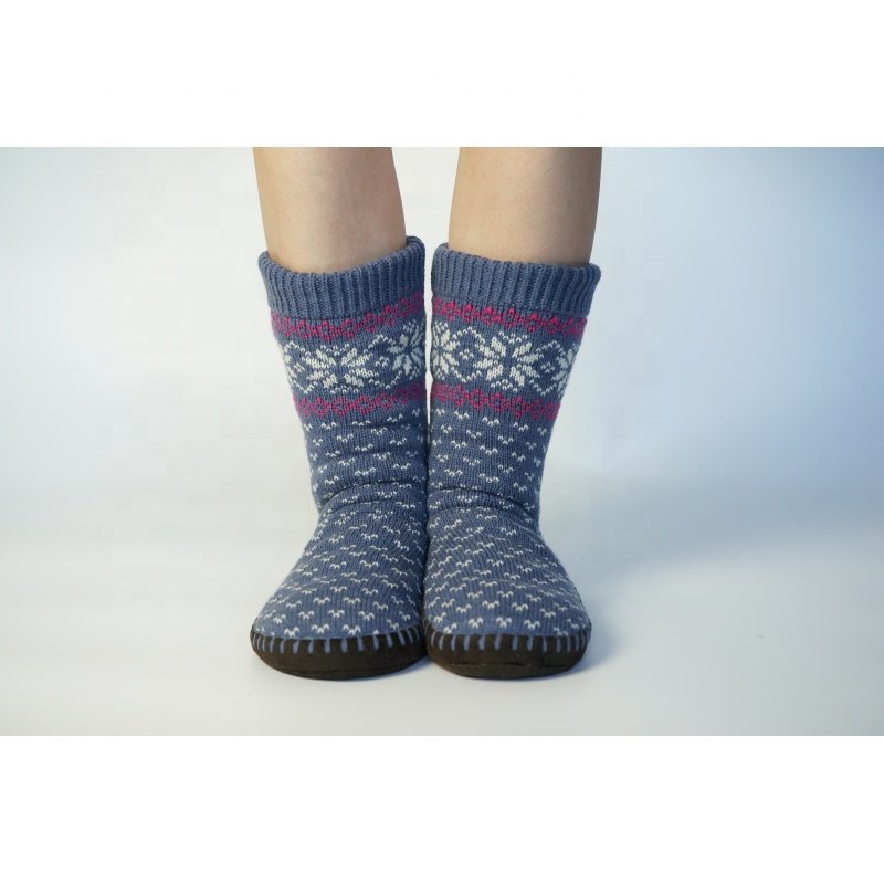 Wholesale Customized Sherpa Lined Women's Mukluk Winter Boots Anti-Slip Insoles Thermal Warm Anti-Slippery Soles Slipper Socks