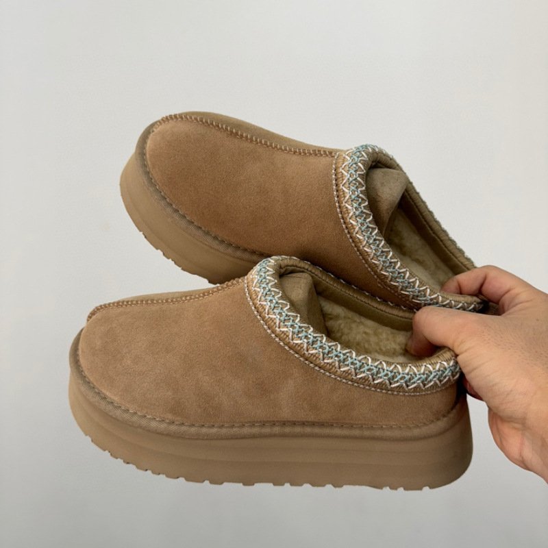 Custom Women's Platform Mini Boots Short Ankle Boot Sheepskin Fur Fleece Lined House Slippers Boot For Outdoor