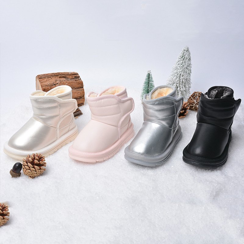 Wholesale PU Leather Rubber Soft Casual Kids Winter Short Sonw Boots Baby's Outdoor Snow Boots For Children