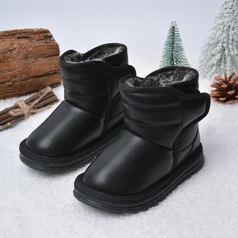 Wholesale PU Leather Rubber Soft Casual Kids Winter Short Sonw Boots Baby's Outdoor Snow Boots For Children