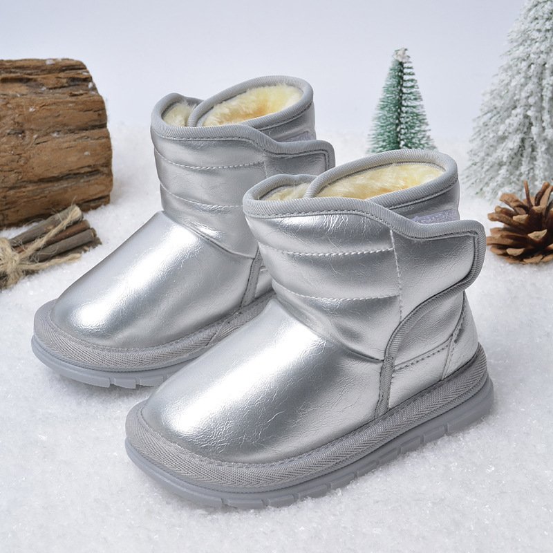 Wholesale PU Leather Rubber Soft Casual Kids Winter Short Sonw Boots Baby's Outdoor Snow Boots For Children