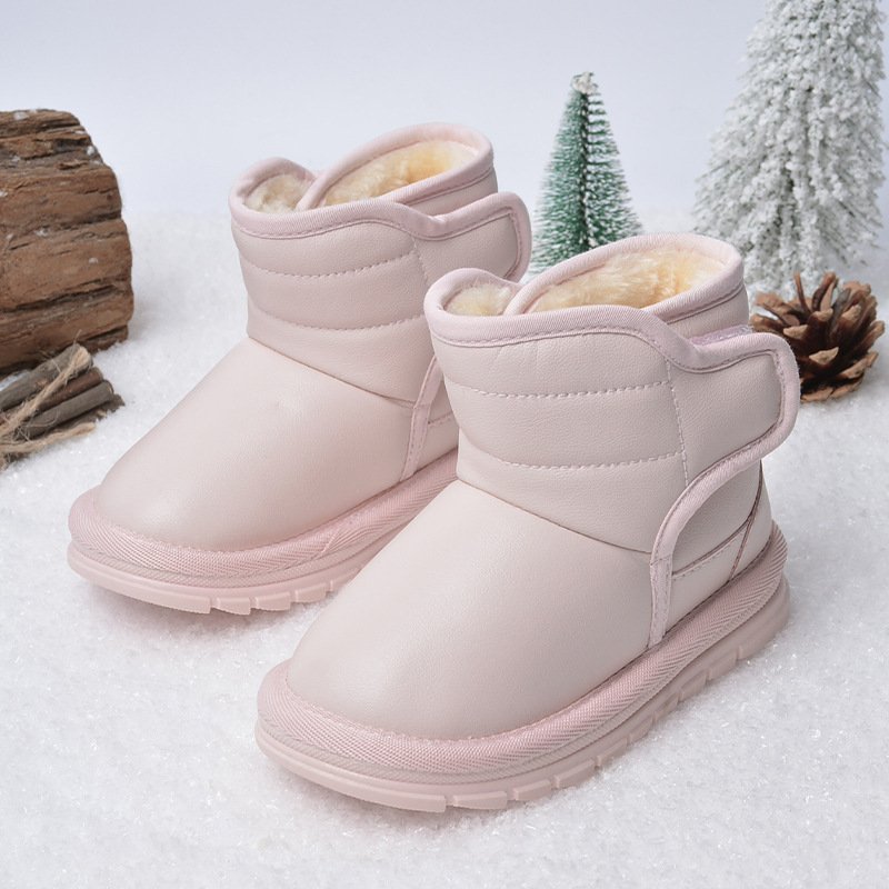 Wholesale PU Leather Rubber Soft Casual Kids Winter Short Sonw Boots Baby's Outdoor Snow Boots For Children
