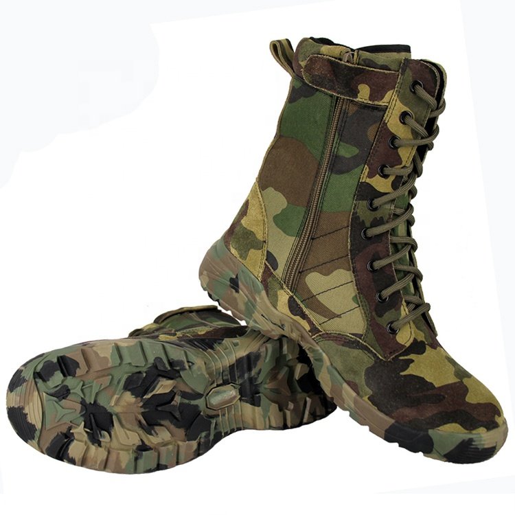 Factory direct sale mid leather boots assault forest camouflage outdoor training hiking men's boots high quality