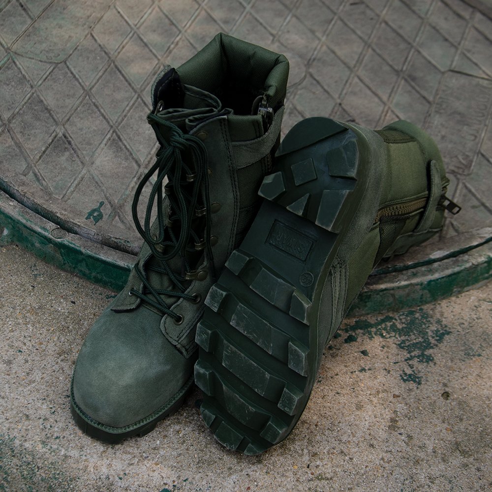 Green 9 Inch Rubber Genuine Leather Men Combat Boots