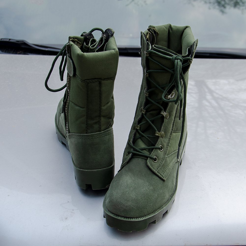 Green 9 Inch Rubber Genuine Leather Men Combat Boots