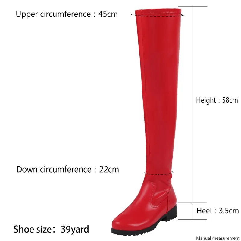 BUSY GIRL MF2111 Women's flat leather thigh high black rubber boots with zipper plus size knee high boots