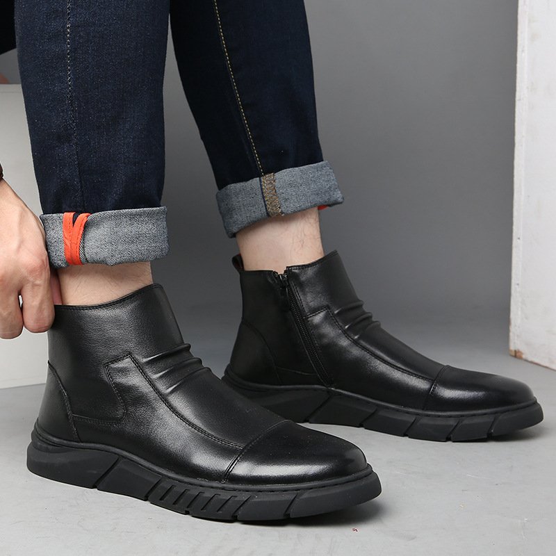 2024 Men's Martin Boots with Microfiber Leather Upper Plus Cotton Warm Snowshoes Trendy Loafers Companion