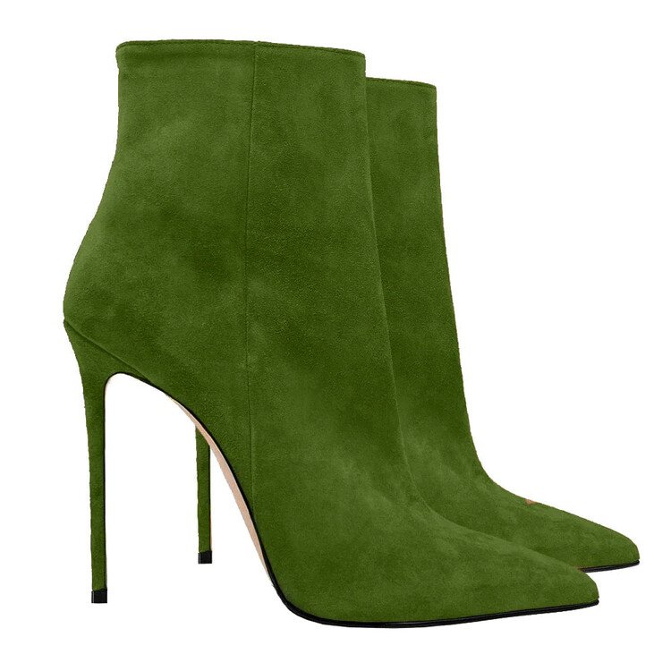 New Designer Botines Pointed Stiletto Women Ankle Boots Mid Calf Fall Boots Mujer Custom Suede for Women PU Winter Shoes Rubber