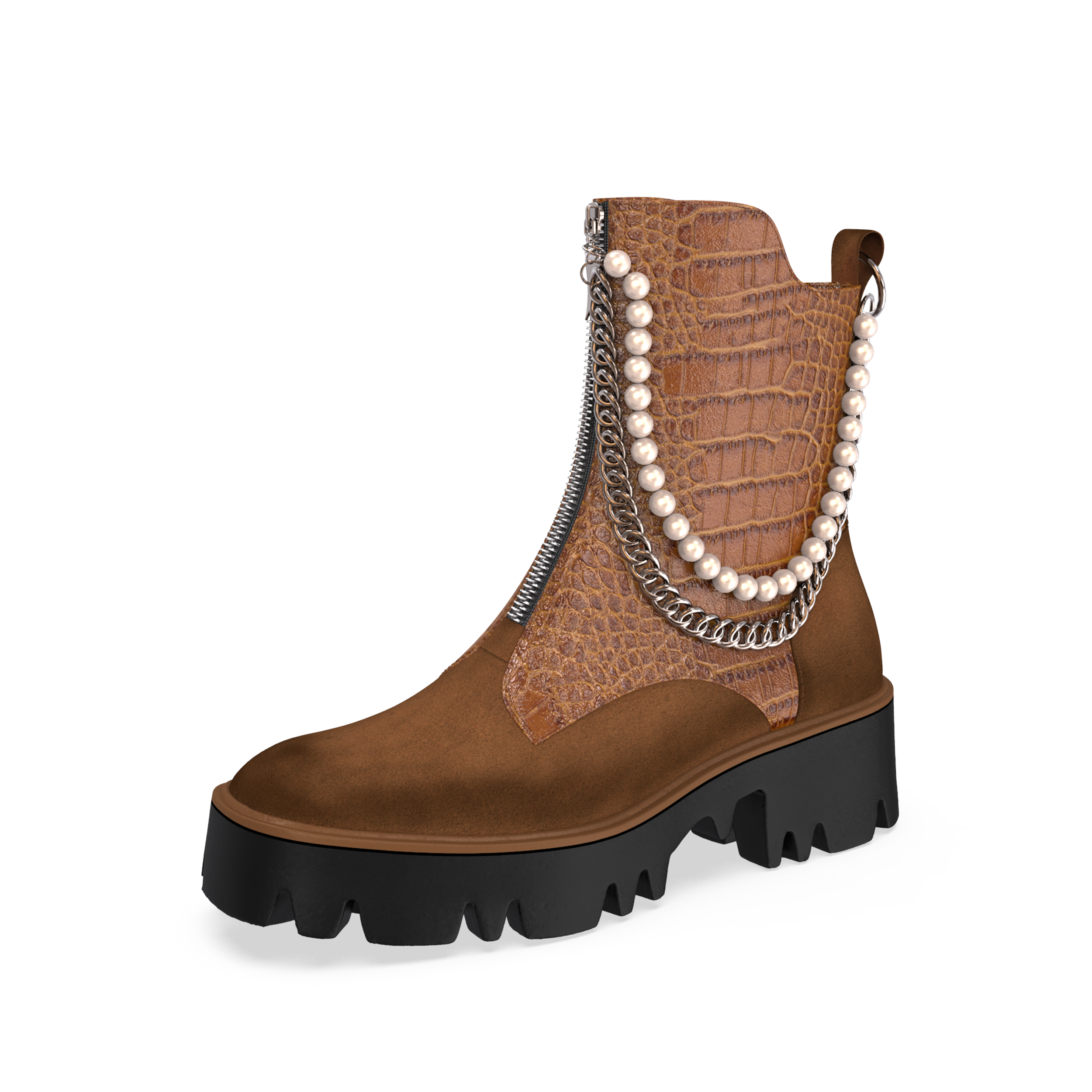 High Quality Animal Print Flat Winter Boots Fashionable Women's Shoes With Pearl Chain Designer Crocodile Platform Boots