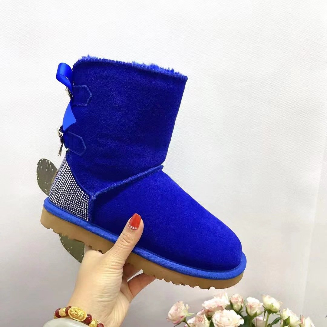 High Quality Wholesale Fashion Bows Rhinestones Bling Bling Fur One Winter Fur Snow Boots For Women