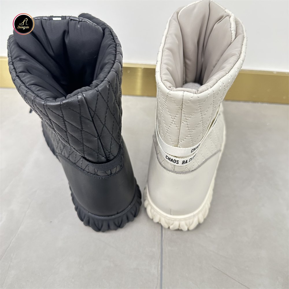 Custom Logo Custom Fashion Anti-slip Lace Up Genuine Leather Fabric Ladies Snow Boots Women Winter Boots For Women