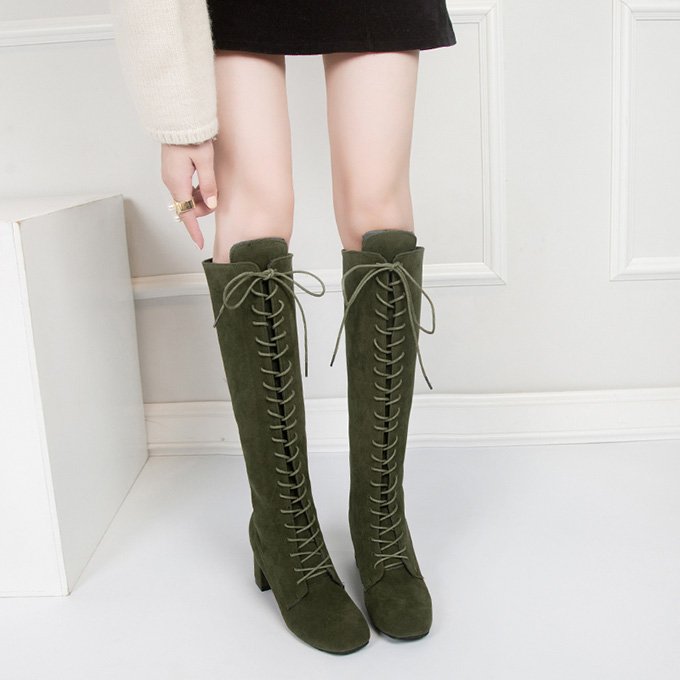 Fashion microfiber kneehigh boots customized lace up knee high boots for women and ladies