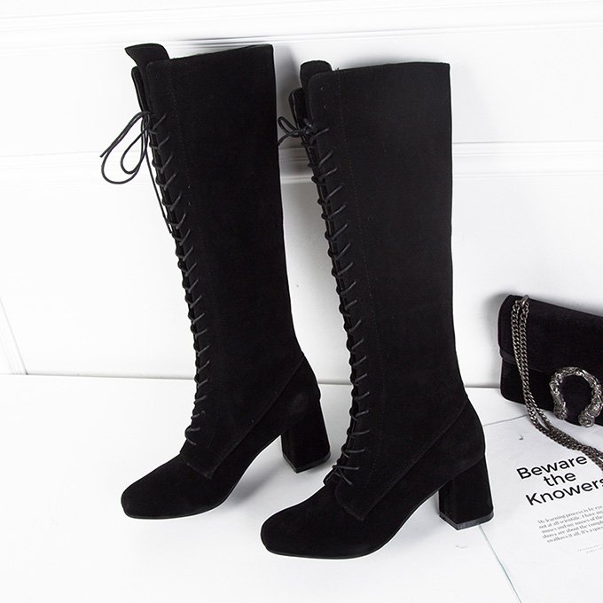 Fashion microfiber kneehigh boots customized lace up knee high boots for women and ladies