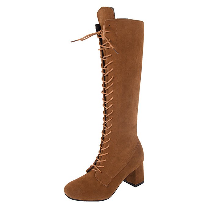 Fashion microfiber kneehigh boots customized lace up knee high boots for women and ladies