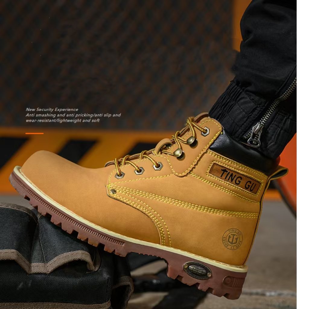 Anti-Smash and Anti-Puncture Safety Shoes Genuine Leather Lightweight Breathable Deodorant Soft Sole Sports Safety Boots