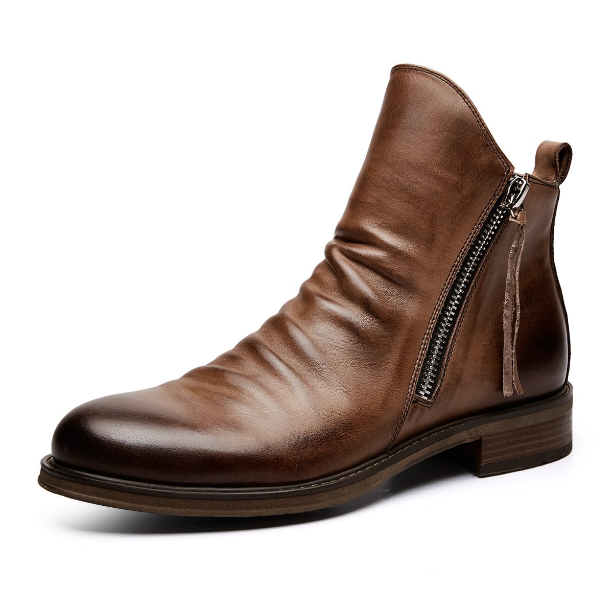 Vintage Unisex Leather Boots Women Luxury Casual Round Toe Double Zip Ankle Boots Men Business Formal Dress Chelsea Rider Shoes